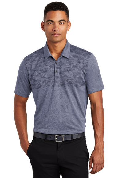 Ogio OG140 Mens Gravitate Moisture Wicking Short Sleeve Polo Shirt Heather Navy Blue Model Front