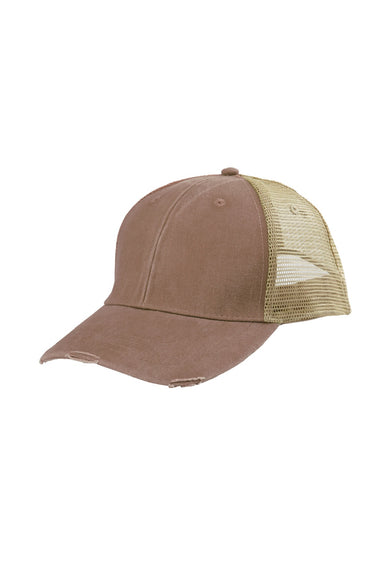 Adams Hats OL102 Mens Distressed Ollie Adjustable Trucker Hat Mud Brown/Tan Flat Front