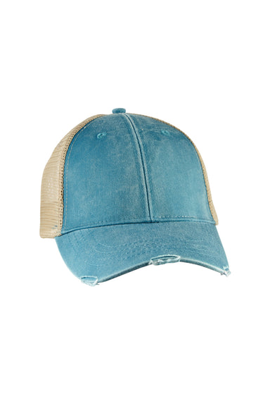Adams OL102 Mens Distressed Ollie Adjustable Trucker Hat Teal Blue/Tan Flat Front