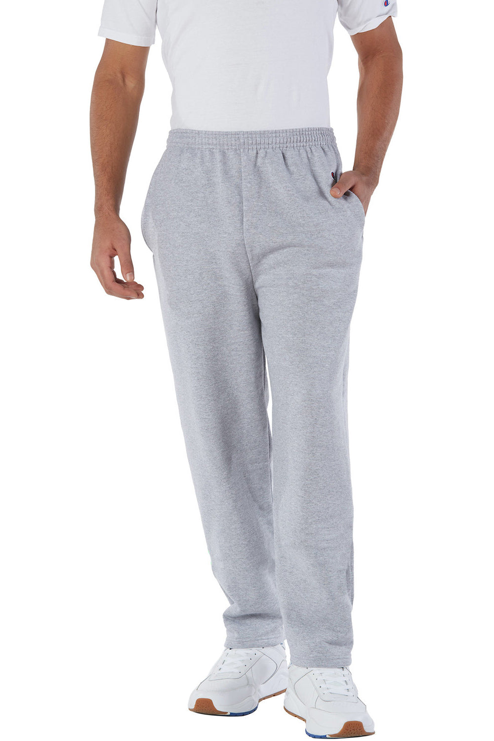 Champion P800 Mens Open Bottom Fleece Sweatpants w/ Pockets Light Steel Grey Model Front