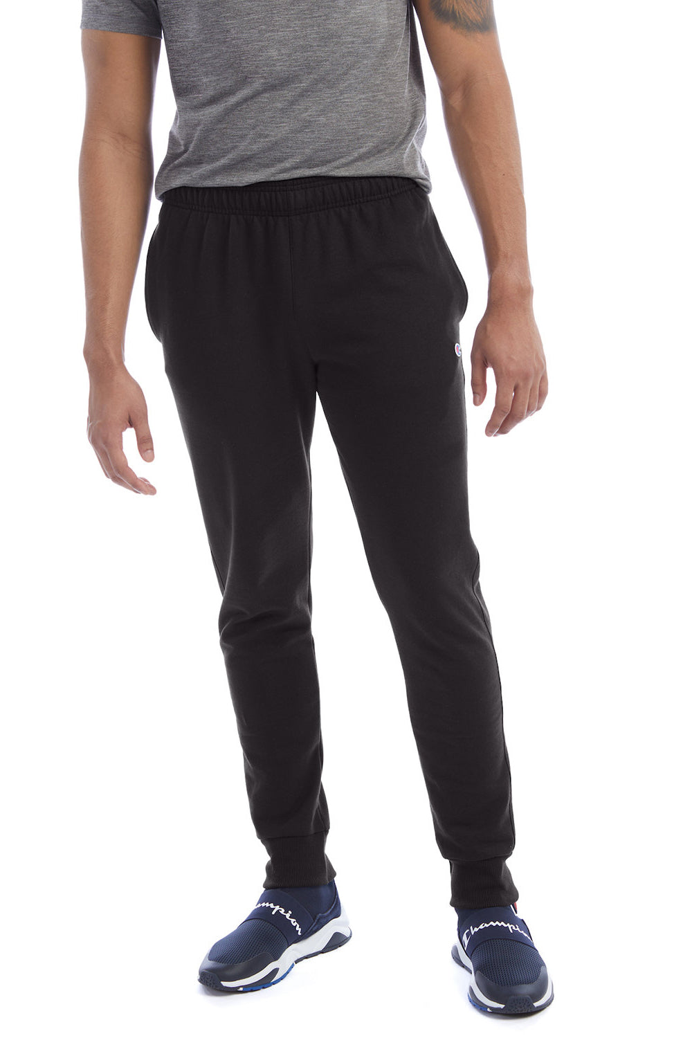 Champion P930 Mens Power blend Fleece Jogger Sweatpants w/ Pockets Black Model Front