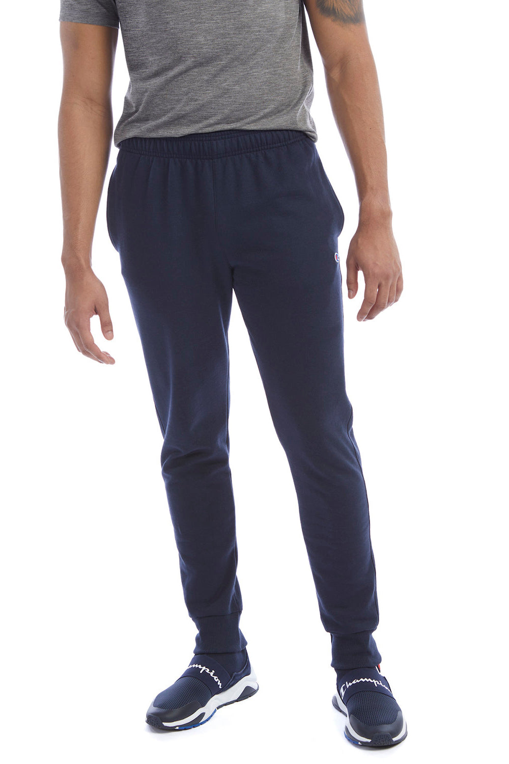 Champion Mens Power blend Fleece Jogger Sweatpants w/ Pockets Navy Blue