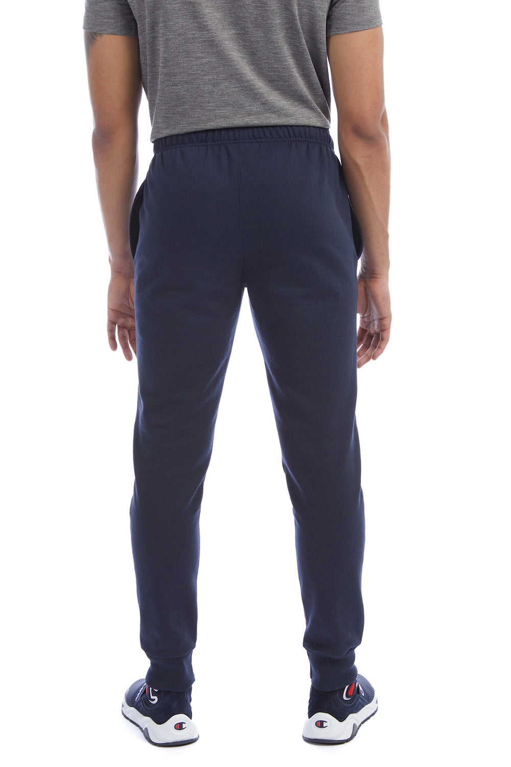 Champion P930 Mens Power blend Fleece Jogger Sweatpants w/ Pockets Navy Blue Model Back