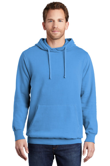 Port & Company PC098H Mens Beach Wash Fleece Hooded Sweatshirt Hoodie w/ Pouch Pocket Blue Moon Model Front