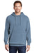 Port & Company PC098H Mens Beach Wash Fleece Hooded Sweatshirt Hoodie w/ Pouch Pocket Denim Blue Model Front