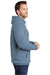 Port & Company PC098H Mens Beach Wash Fleece Hooded Sweatshirt Hoodie w/ Pouch Pocket Denim Blue Model Side