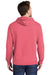 Port & Company PC098H Mens Beach Wash Fleece Hooded Sweatshirt Hoodie w/ Pouch Pocket Fruit Punch Pink Model Back