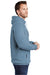 Port & Company PC098H Mens Beach Wash Fleece Hooded Sweatshirt Hoodie w/ Pouch Pocket Mist Blue Model Side