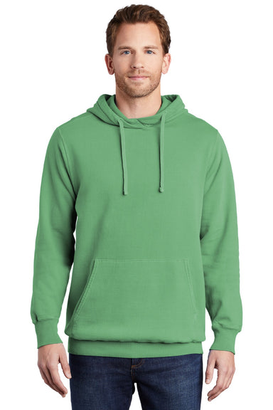 Port & Company PC098H Mens Beach Wash Fleece Hooded Sweatshirt Hoodie w/ Pouch Pocket Safari Green Model Front