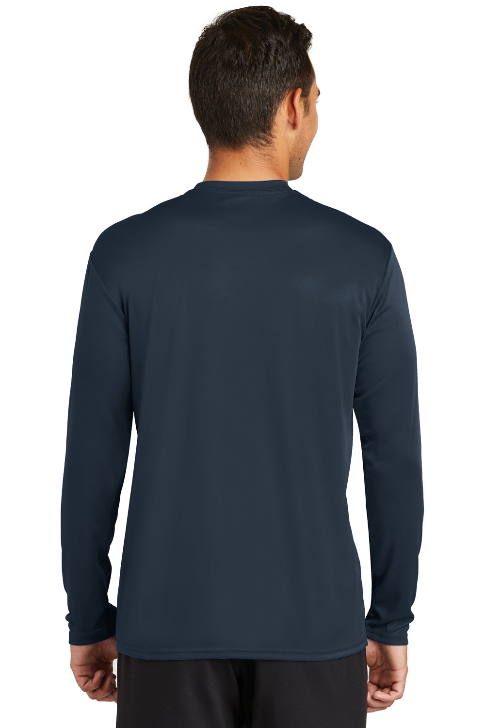 Port & Company PC380LS Mens Dry Zone Performance Moisture Wicking Long Sleeve Crewneck T-Shirt Deep Navy Blue Model Back