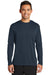 Port & Company PC380LS Mens Dry Zone Performance Moisture Wicking Long Sleeve Crewneck T-Shirt Deep Navy Blue Model Front