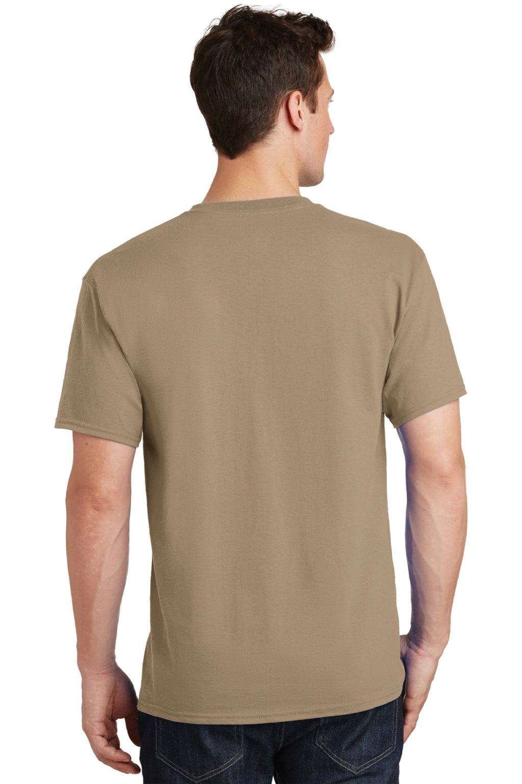 Port & Company PC54/PC54T Mens Core Short Sleeve Crewneck T-Shirt Sand Brown Model Back