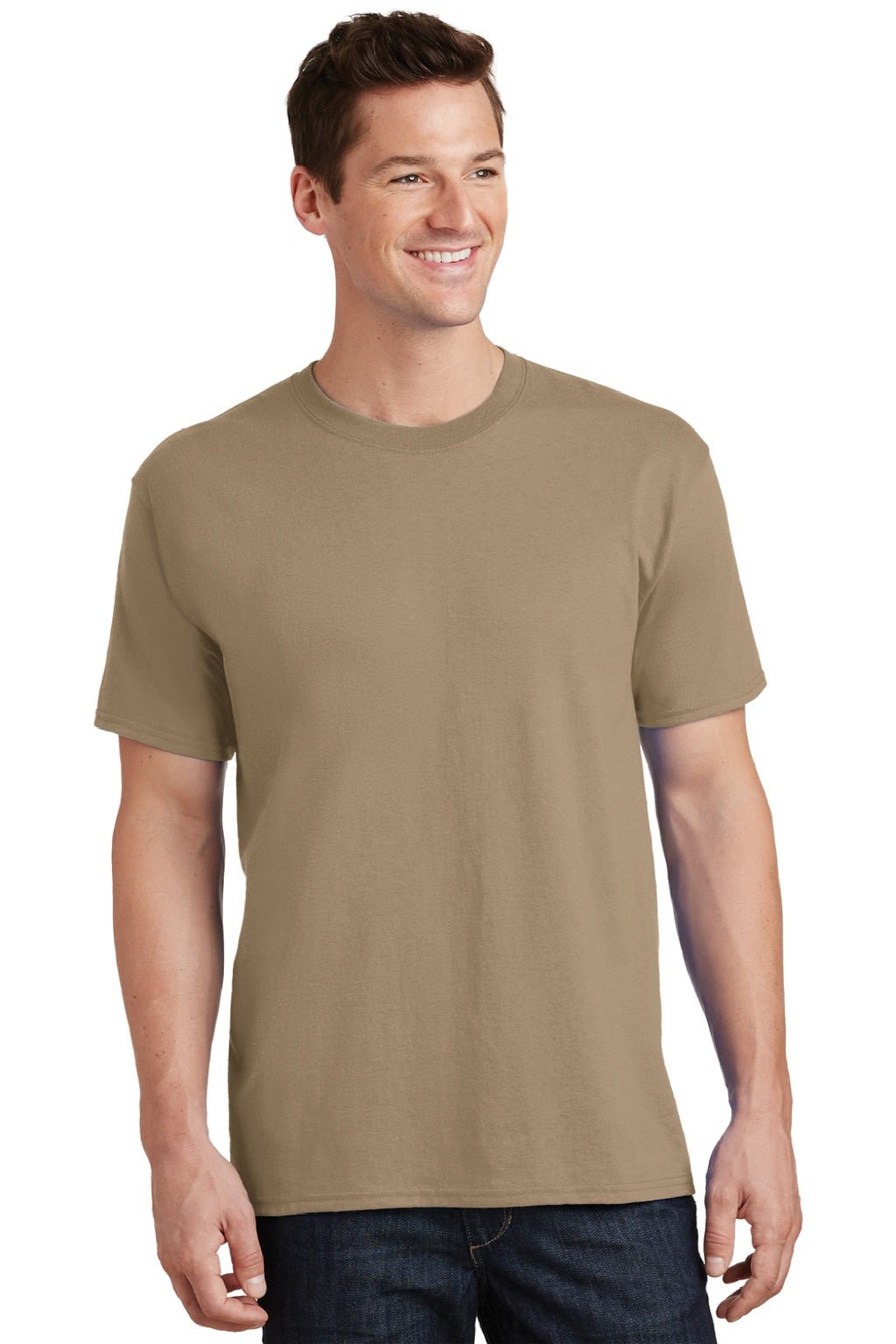Port & Company PC54/PC54T Mens Core Short Sleeve Crewneck T-Shirt Sand Brown Model Front