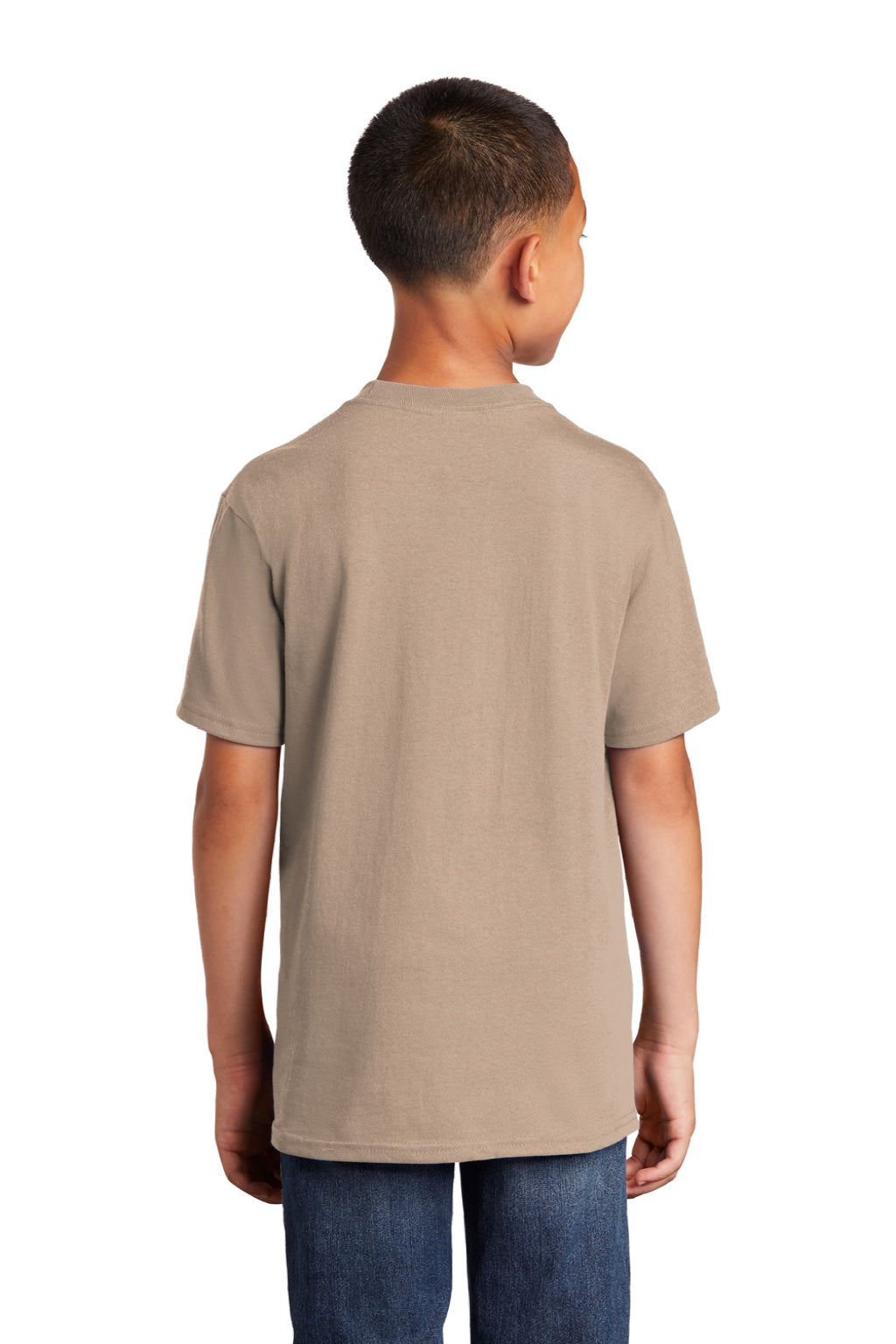 Port & Company PC54Y Youth Core Short Sleeve Crewneck T-Shirt Sand Brown Model Back