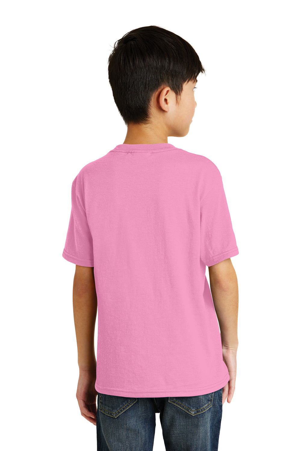 Port & Company PC55Y Youth Core Short Sleeve Crewneck T-Shirt Candy Pink Model Back