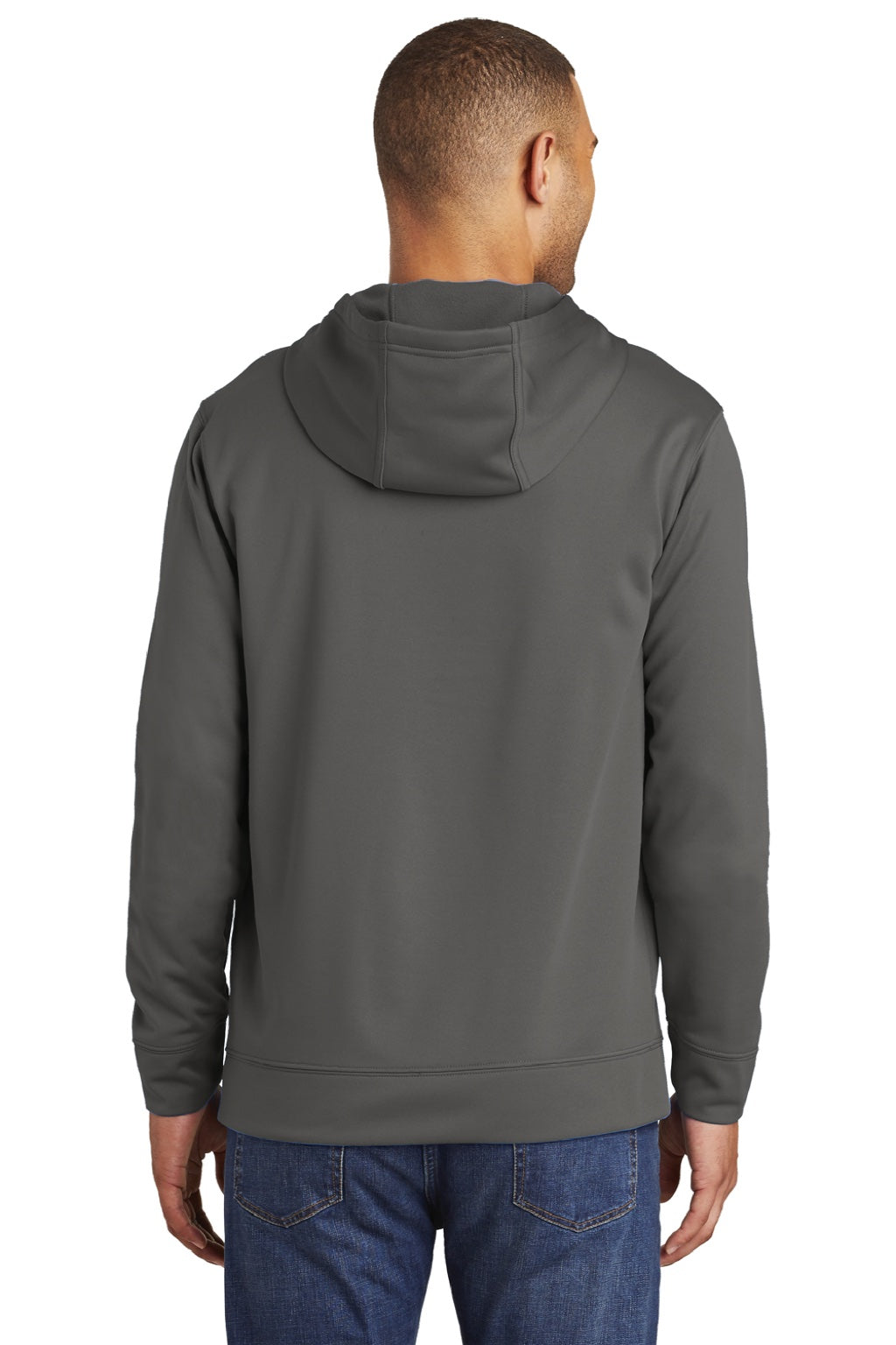 Port & Company PC590H Mens Dry Zone Performance Moisture Wicking Fleece Hooded Sweatshirt Hoodie w/ Pouch Pocket Charcoal Grey Model Back