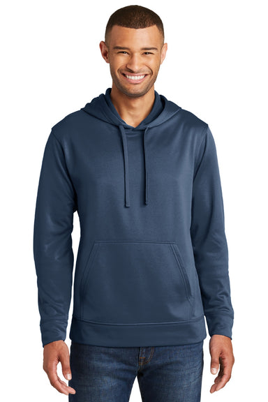 Port & Company PC590H Mens Dry Zone Performance Moisture Wicking Fleece Hooded Sweatshirt Hoodie w/ Pouch Pocket Deep Navy Blue Model Front