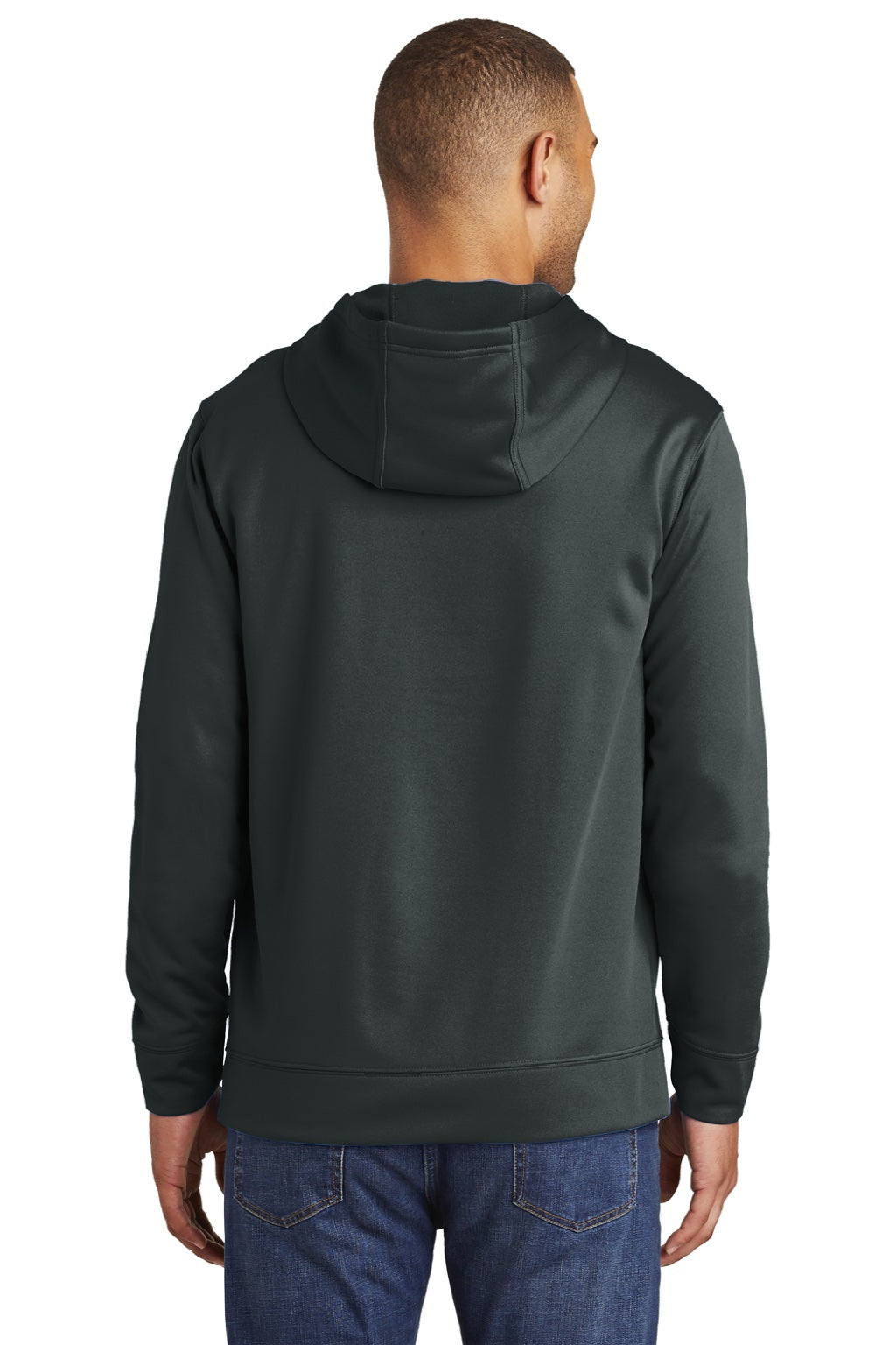 Port & Company PC590H Mens Dry Zone Performance Moisture Wicking Fleece Hooded Sweatshirt Hoodie w/ Pouch Pocket Jet Black Model Back