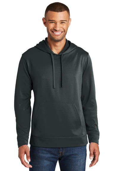 Port & Company PC590H Mens Dry Zone Performance Moisture Wicking Fleece Hooded Sweatshirt Hoodie w/ Pouch Pocket Jet Black Model Front