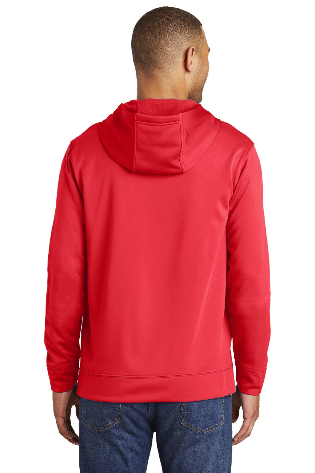 Port & Company PC590H Mens Dry Zone Performance Moisture Wicking Fleece Hooded Sweatshirt Hoodie w/ Pouch Pocket Red Model Back