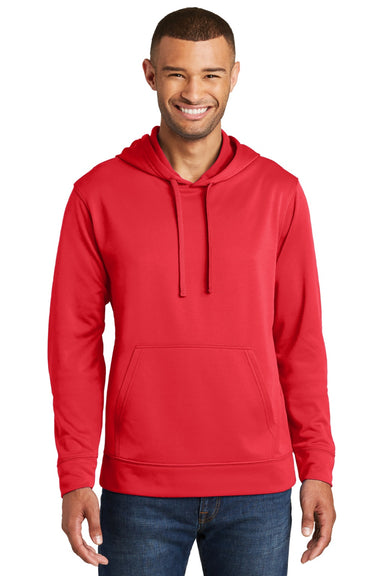 Port & Company PC590H Mens Dry Zone Performance Moisture Wicking Fleece Hooded Sweatshirt Hoodie w/ Pouch Pocket Red Model Front