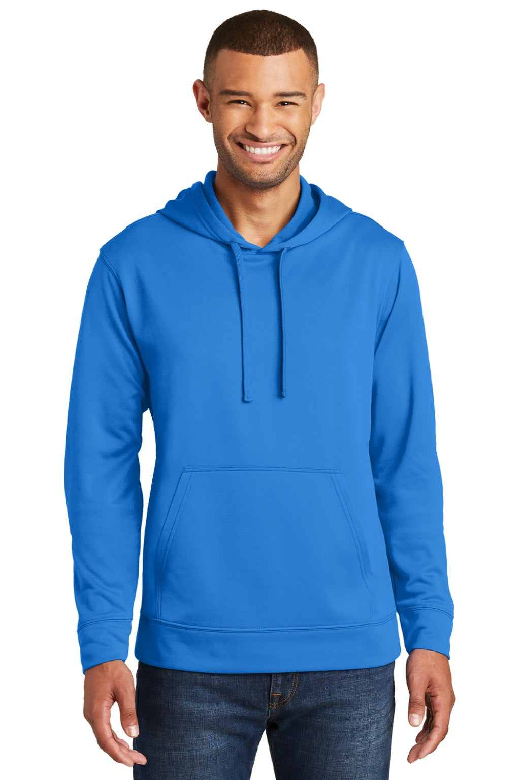 Port & Company PC590H Mens Dry Zone Performance Moisture Wicking Fleece Hooded Sweatshirt Hoodie w/ Pouch Pocket Royal Blue Model Front