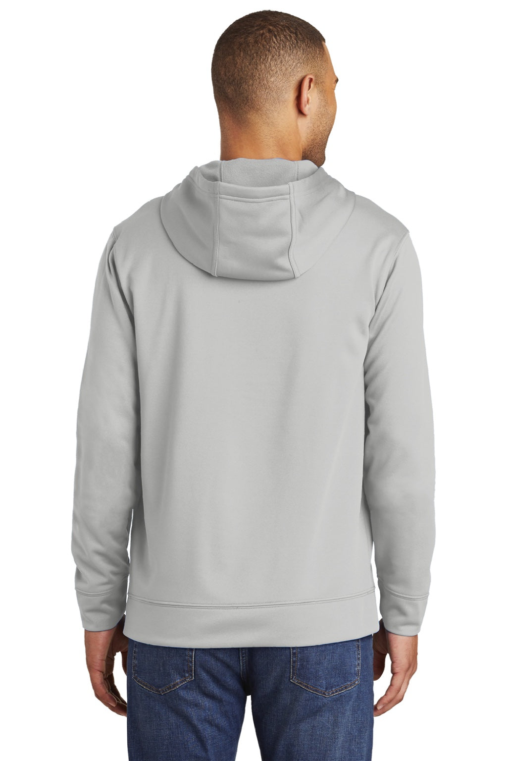 Port & Company PC590H Mens Dry Zone Performance Moisture Wicking Fleece Hooded Sweatshirt Hoodie w/ Pouch Pocket Silver Grey Model Back