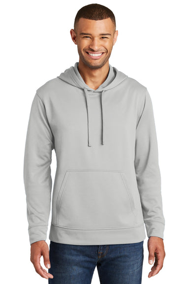 Port & Company PC590H Mens Dry Zone Performance Moisture Wicking Fleece Hooded Sweatshirt Hoodie w/ Pouch Pocket Silver Grey Model Front