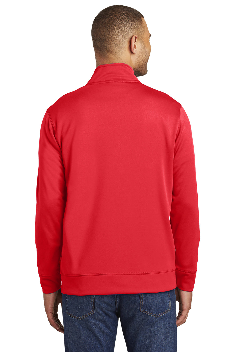 Port & Company PC590Q Mens Dry Zone Performance Moisture Wicking Fleece 1/4 Zip Sweatshirt Red Model Back
