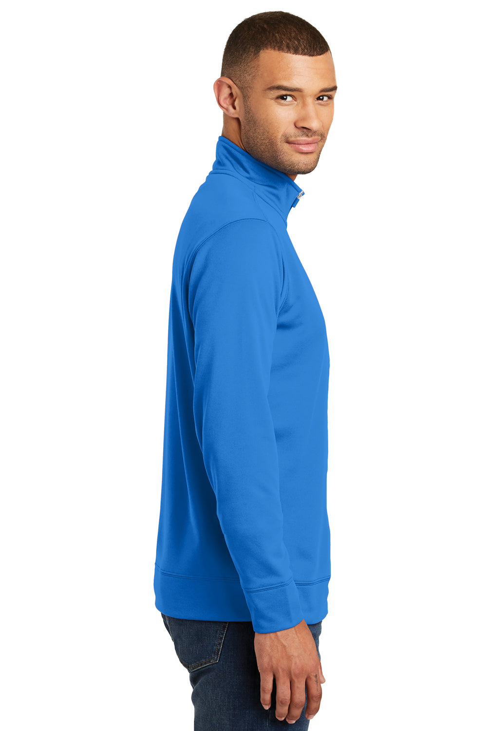 Port & Company PC590Q Mens Dry Zone Performance Moisture Wicking Fleece 1/4 Zip Sweatshirt Royal Blue Model Side
