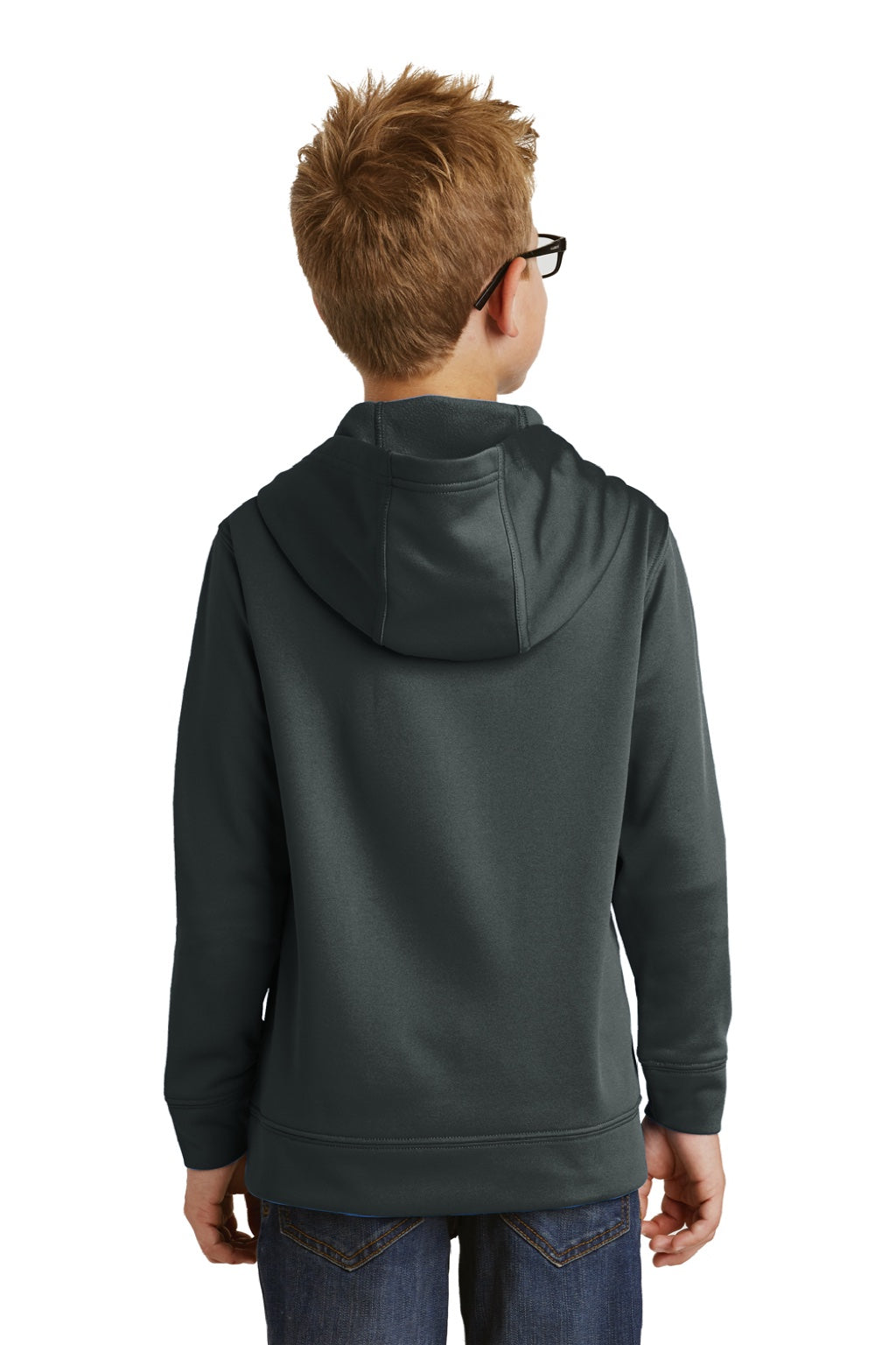 Port & Company PC590YH Youth Dry Zone Performance Moisture Wicking Fleece Hooded Sweatshirt Hoodie w/ Pouch Pocket Jet Black Model Back