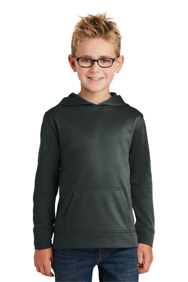 Port & Company PC590YH Youth Dry Zone Performance Moisture Wicking Fleece Hooded Sweatshirt Hoodie w/ Pouch Pocket Jet Black Model Front