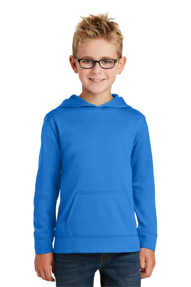 Port & Company PC590YH Youth Dry Zone Performance Moisture Wicking Fleece Hooded Sweatshirt Hoodie w/ Pouch Pocket Royal Blue Model Front