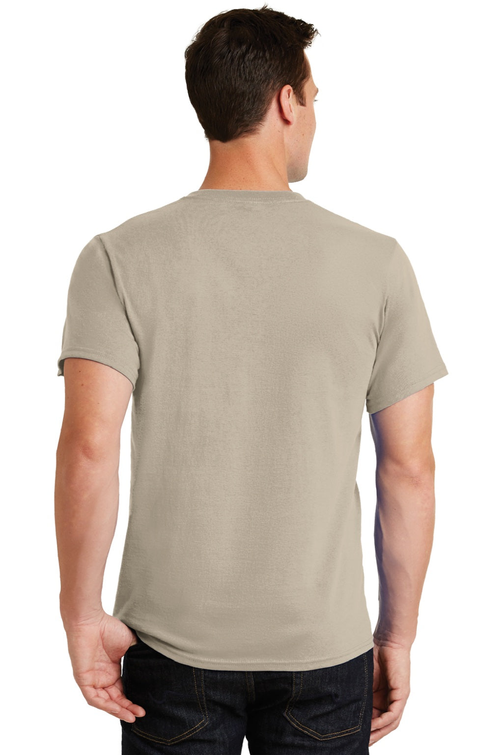 Port & Company PC61/PC61T Mens Essential Short Sleeve Crewneck T-Shirt Light Sand Brown Model Back