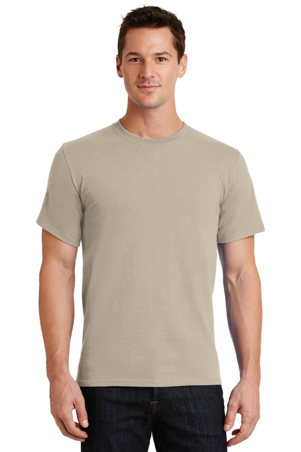 Port & Company PC61/PC61T Mens Essential Short Sleeve Crewneck T-Shirt Light Sand Brown Model Front