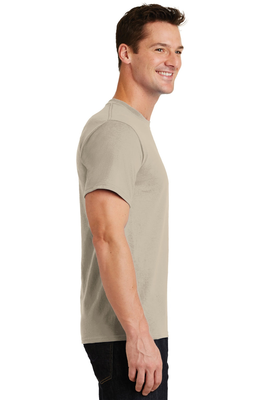 Port & Company PC61/PC61T Mens Essential Short Sleeve Crewneck T-Shirt Light Sand Brown Model Side