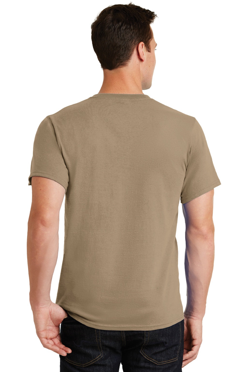 Port & Company PC61/PC61T Mens Essential Short Sleeve Crewneck T-Shirt Sand Brown Model Back