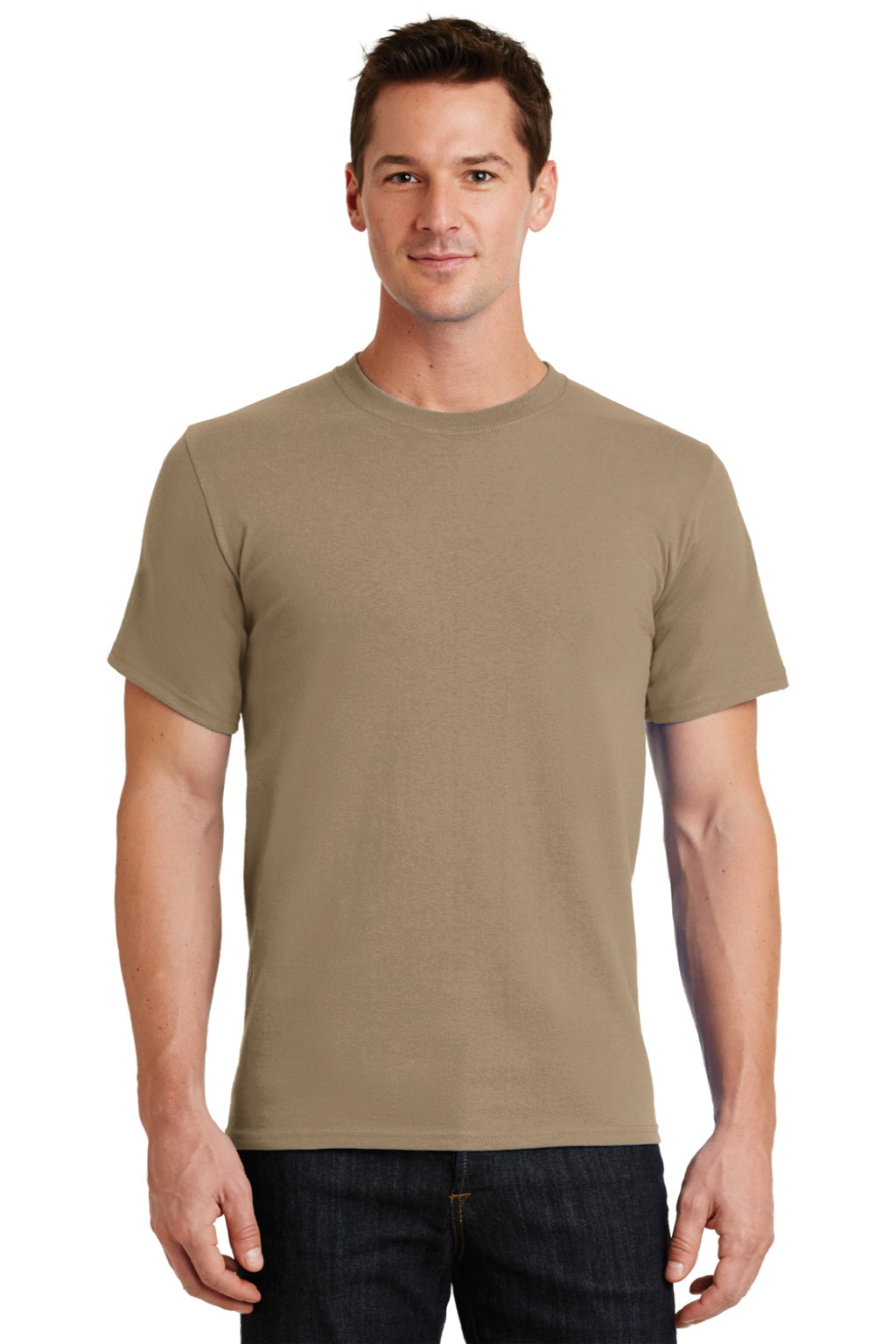 Port & Company PC61/PC61T Mens Essential Short Sleeve Crewneck T-Shirt Sand Brown Model Front
