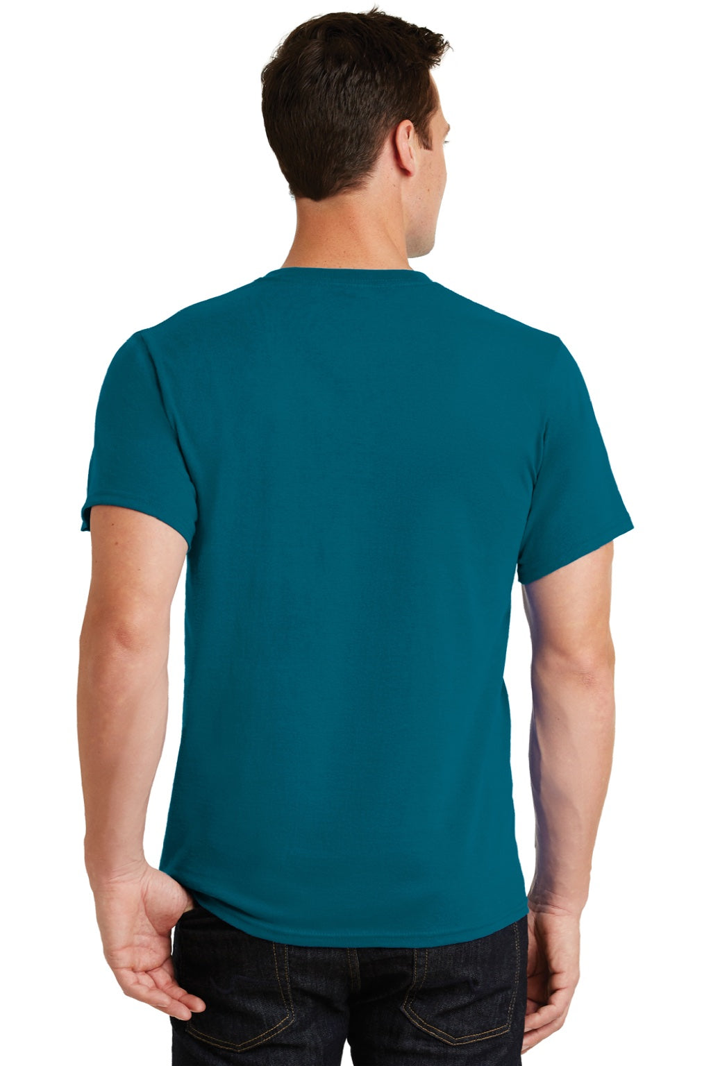Port & Company PC61/PC61T Mens Essential Short Sleeve Crewneck T-Shirt Teal Blue Model Back