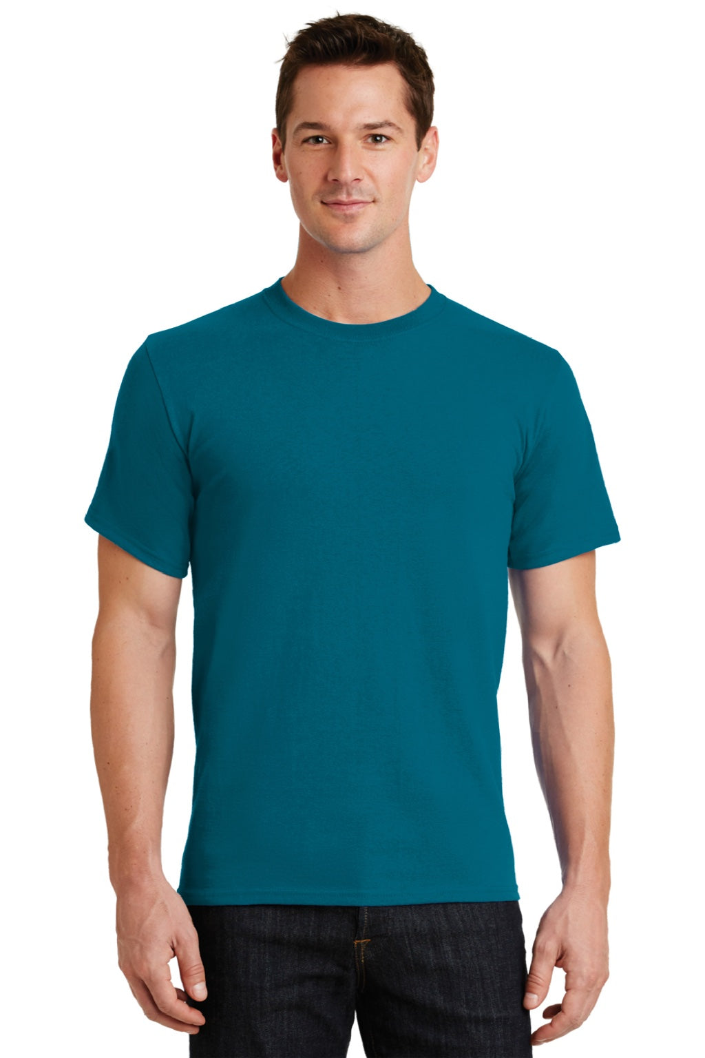 Port & Company PC61/PC61T Mens Essential Short Sleeve Crewneck T-Shirt Teal Blue Model Front