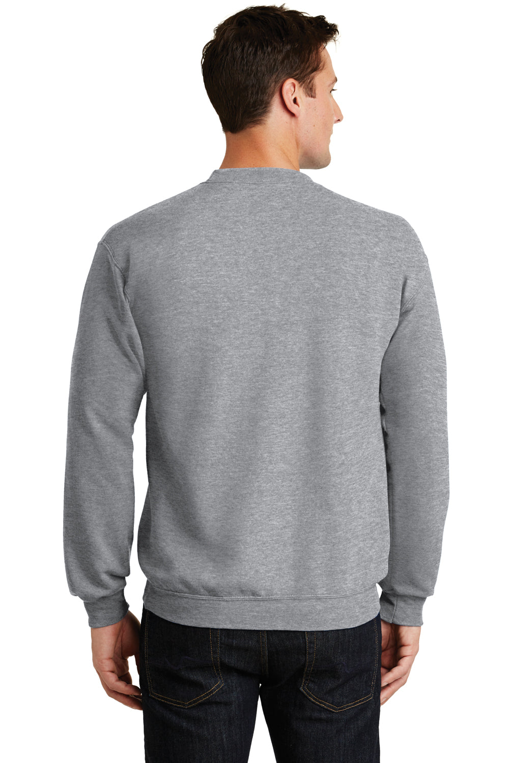 Port & Company PC78 Mens Core Pill Resistant Fleece Crewneck Sweatshirt Heather Grey Model Back