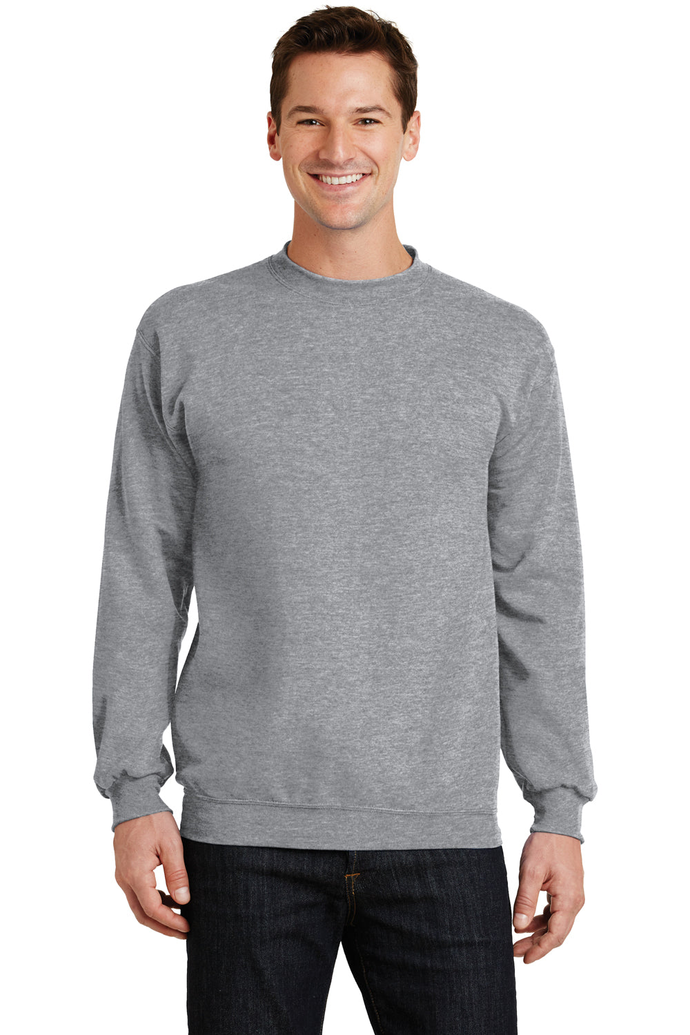 Port & Company PC78 Mens Core Pill Resistant Fleece Crewneck Sweatshirt Heather Grey Model Front