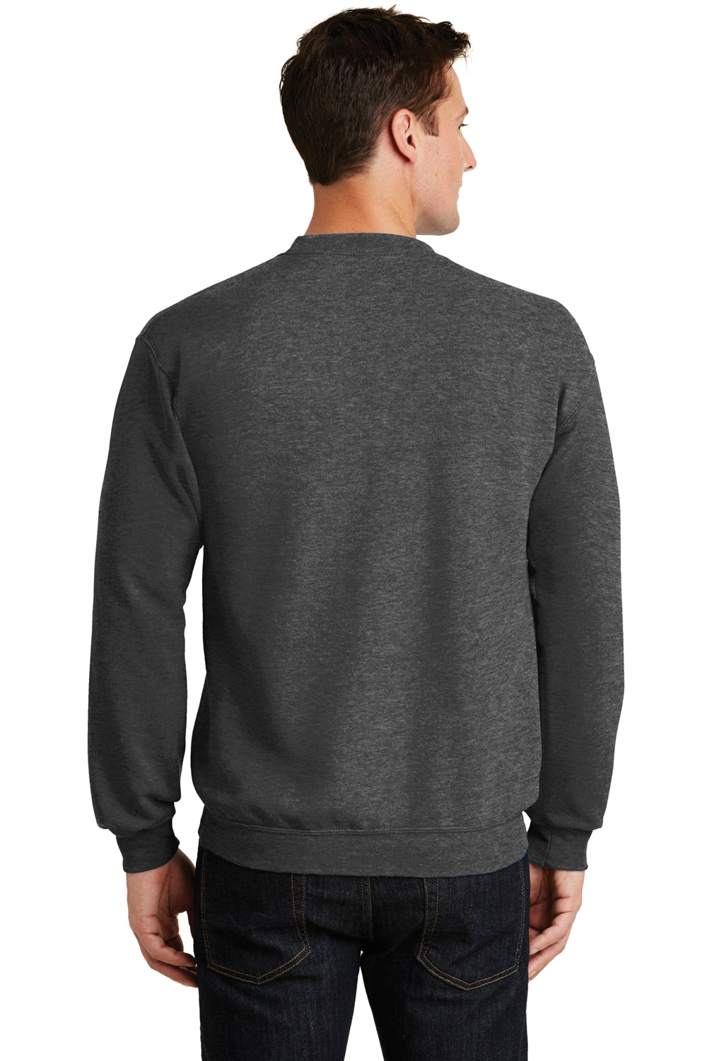 Port & Company PC78 Mens Core Pill Resistant Fleece Crewneck Sweatshirt Heather Dark Grey Model Back