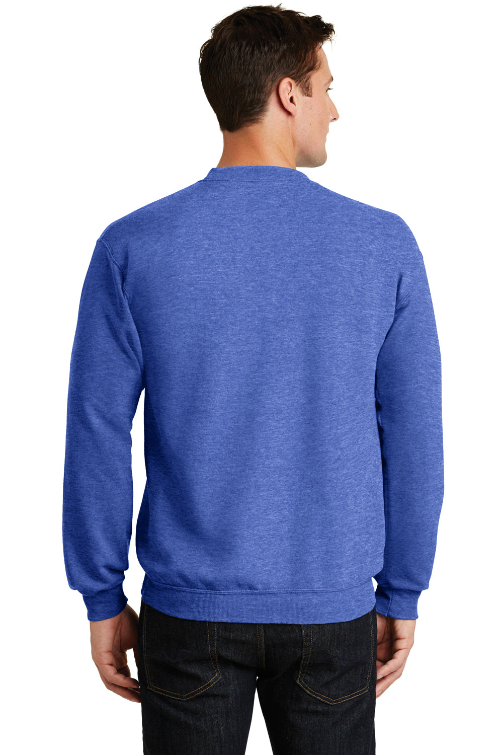 Port & Company PC78 Mens Core Pill Resistant Fleece Crewneck Sweatshirt Heather Royal Blue Model Back