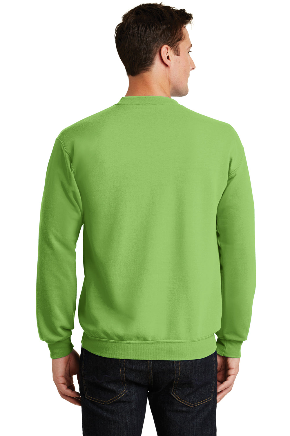 Port & Company PC78 Mens Core Pill Resistant Fleece Crewneck Sweatshirt Lime Green Model Back