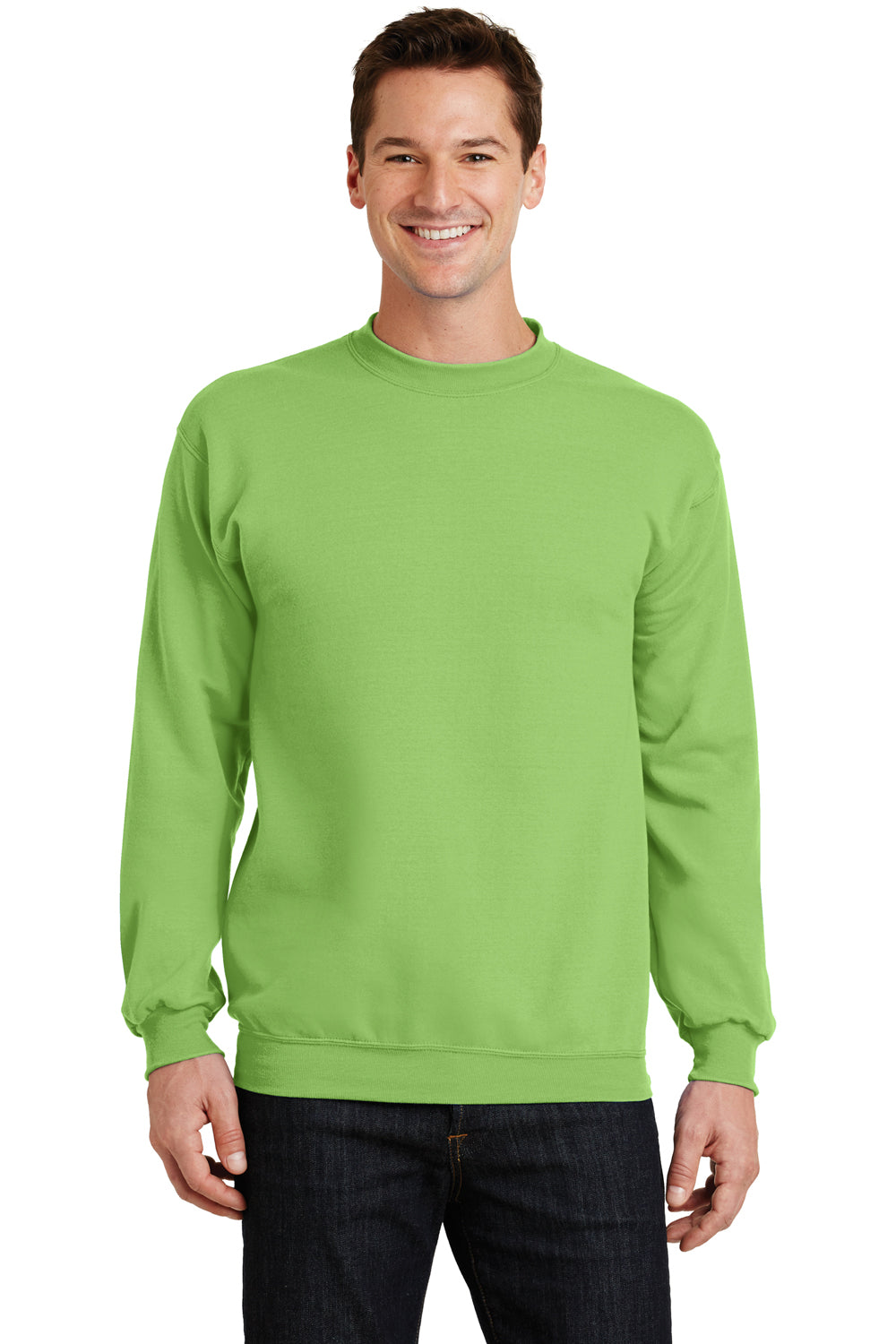 Port & Company PC78 Mens Core Pill Resistant Fleece Crewneck Sweatshirt Lime Green Model Front