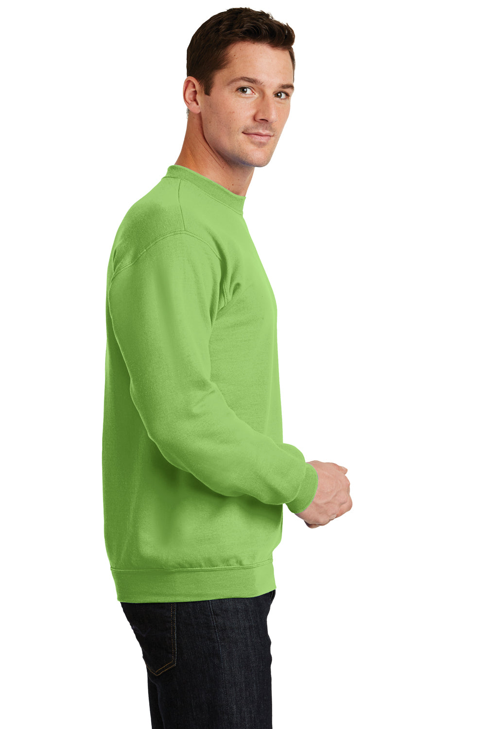 Port & Company PC78 Mens Core Pill Resistant Fleece Crewneck Sweatshirt Lime Green Model Side
