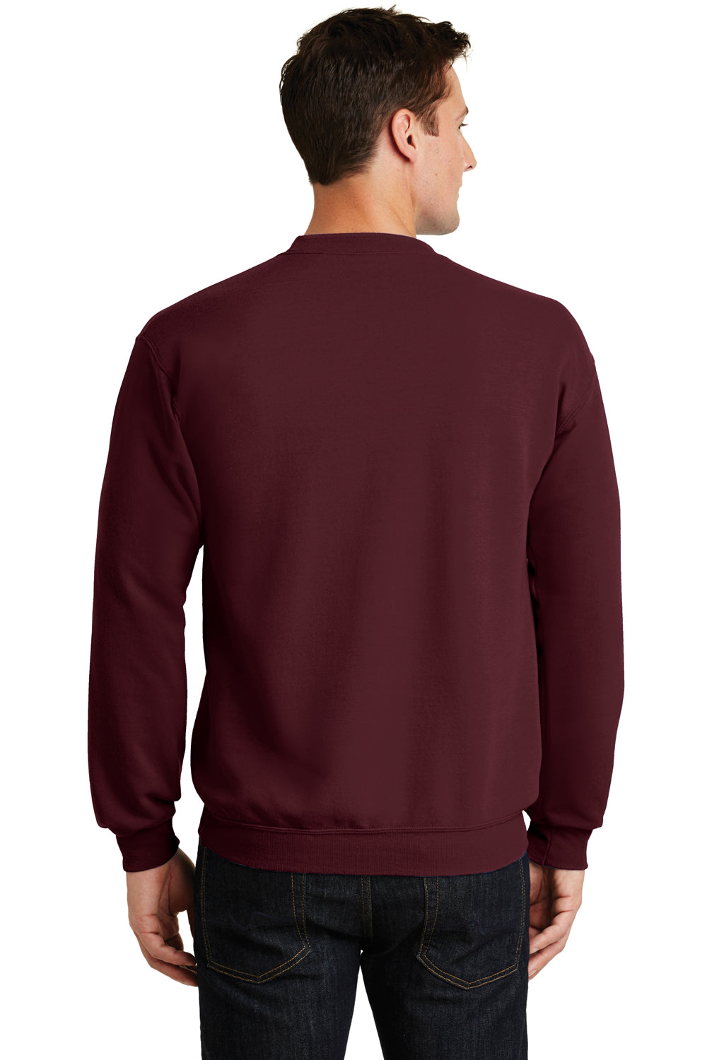 Port & Company PC78 Mens Core Pill Resistant Fleece Crewneck Sweatshirt Maroon Model Back