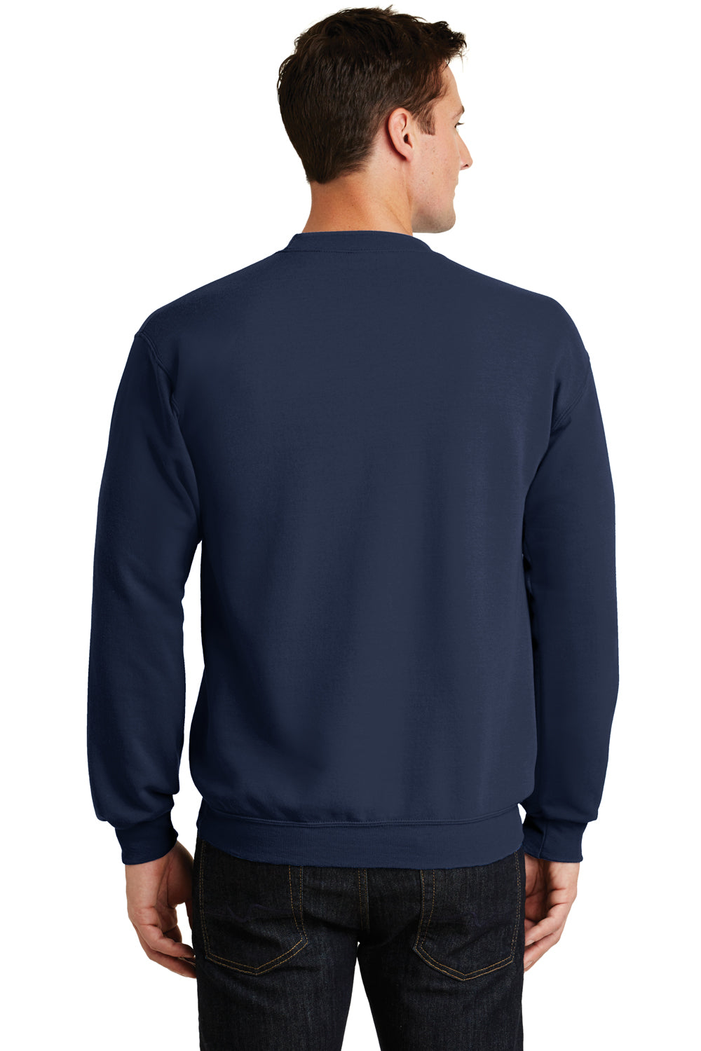 Port & Company PC78 Mens Core Pill Resistant Fleece Crewneck Sweatshirt Navy Blue Model Back