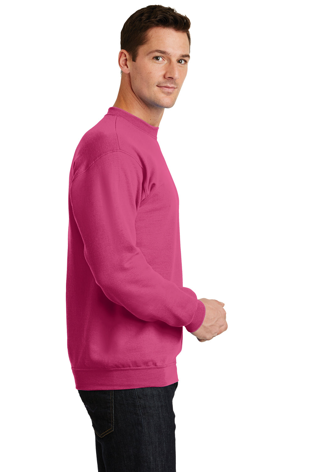 Port & Company PC78 Mens Core Pill Resistant Fleece Crewneck Sweatshirt Sangria Pink Model Side